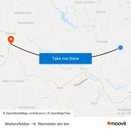 Weitersfelden to Wernstein am Inn map