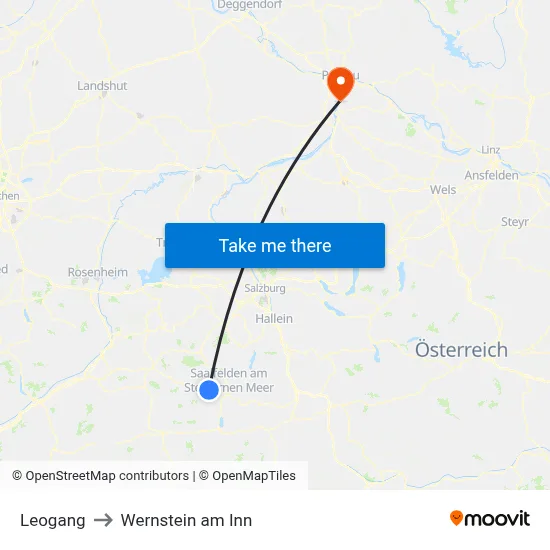 Leogang to Wernstein am Inn map