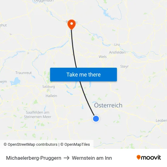 Michaelerberg-Pruggern to Wernstein am Inn map