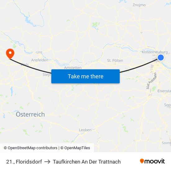 21., Floridsdorf to Taufkirchen An Der Trattnach map