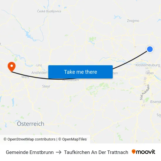 Gemeinde Ernstbrunn to Taufkirchen An Der Trattnach map