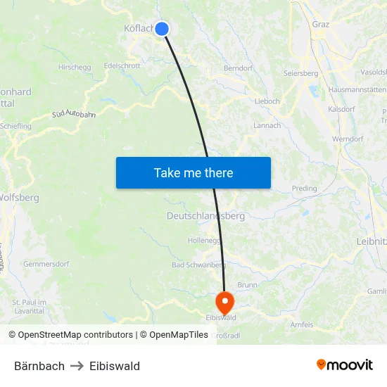 Bärnbach to Eibiswald map