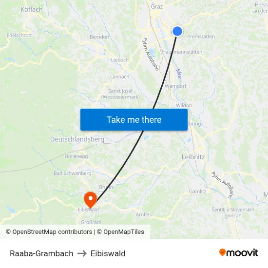 Raaba-Grambach to Eibiswald map