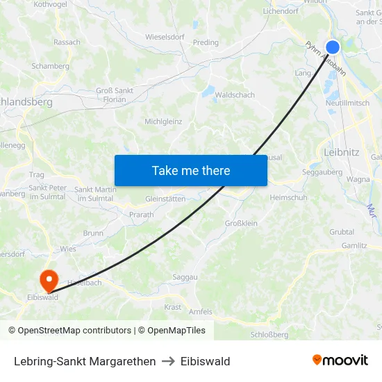 Lebring-Sankt Margarethen to Eibiswald map