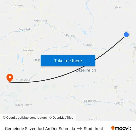 Gemeinde Sitzendorf An Der Schmida to Stadt Imst map