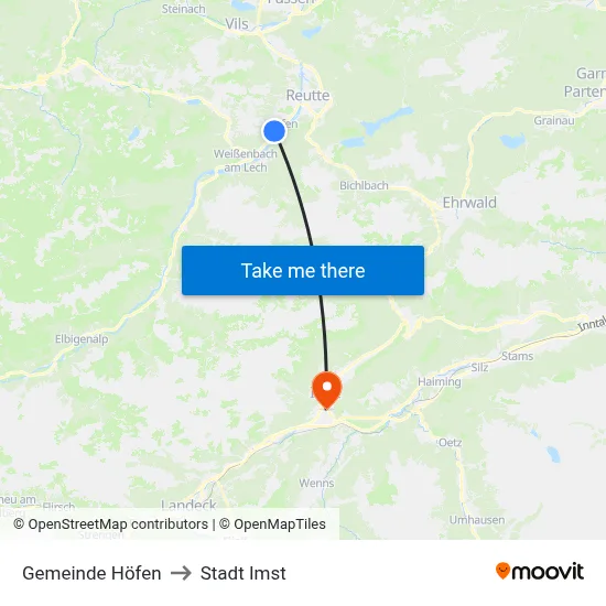 Gemeinde Höfen to Stadt Imst map