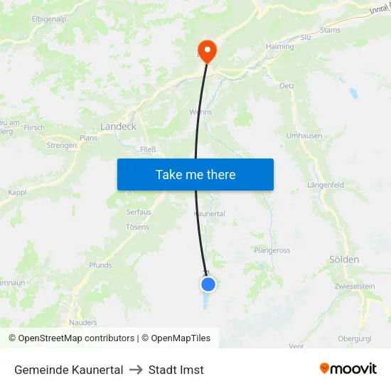 Gemeinde Kaunertal to Stadt Imst map