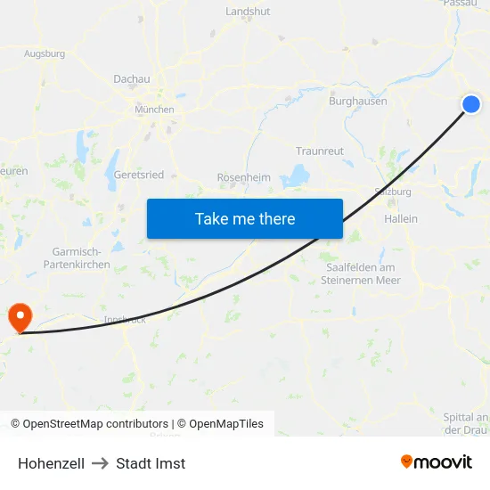 Hohenzell to Stadt Imst map