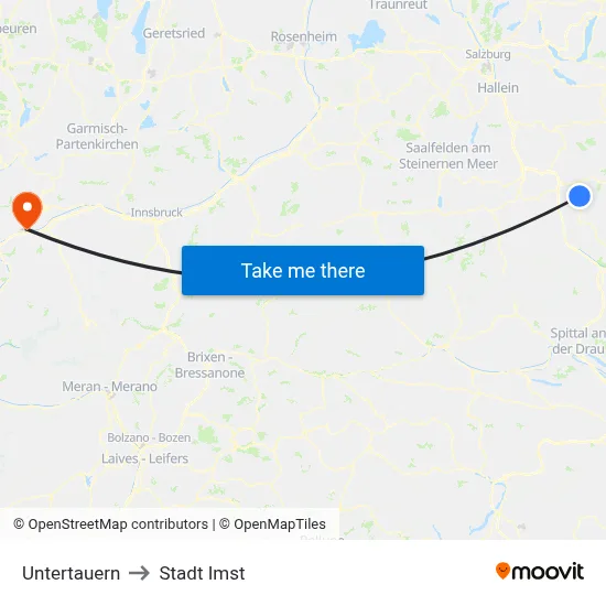 Untertauern to Stadt Imst map