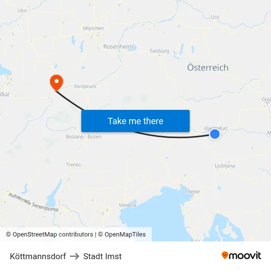 Köttmannsdorf to Stadt Imst map