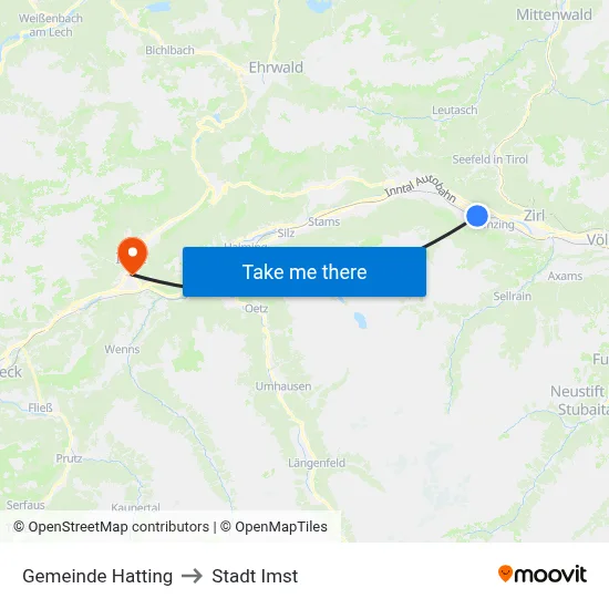 Gemeinde Hatting to Stadt Imst map