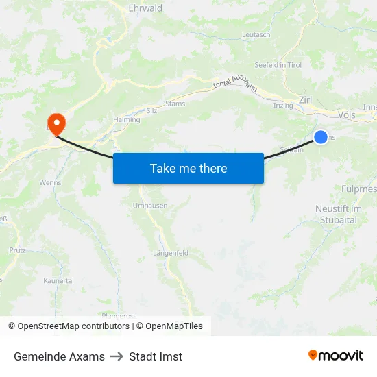 Gemeinde Axams to Stadt Imst map