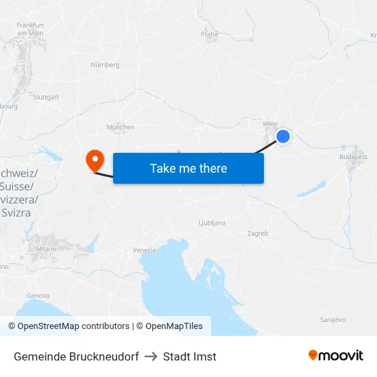 Gemeinde Bruckneudorf to Stadt Imst map
