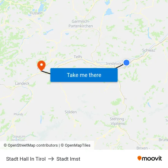 Stadt Hall In Tirol to Stadt Imst map