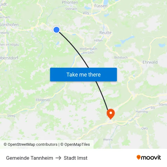 Gemeinde Tannheim to Stadt Imst map