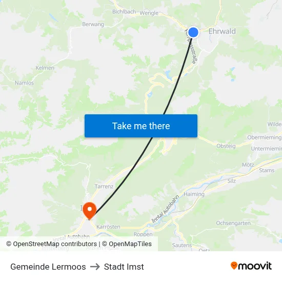 Gemeinde Lermoos to Stadt Imst map