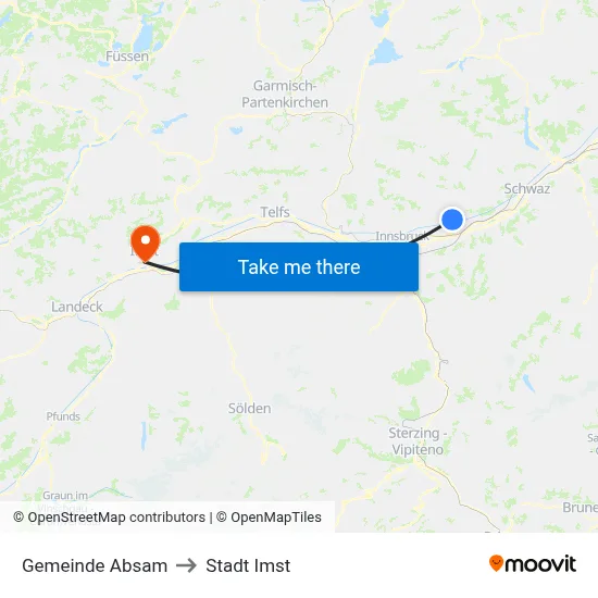 Gemeinde Absam to Stadt Imst map