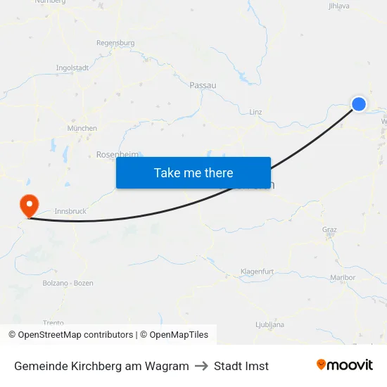 Gemeinde Kirchberg am Wagram to Stadt Imst map