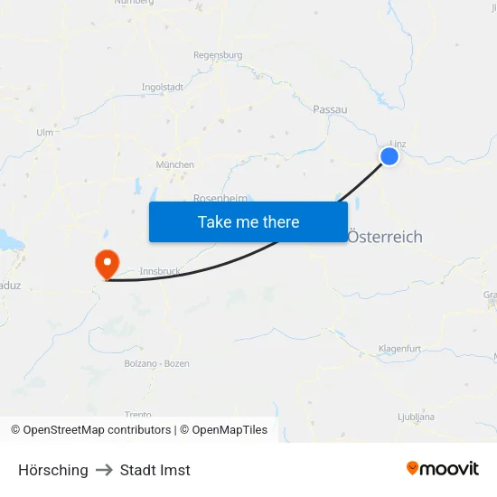 Hörsching to Stadt Imst map