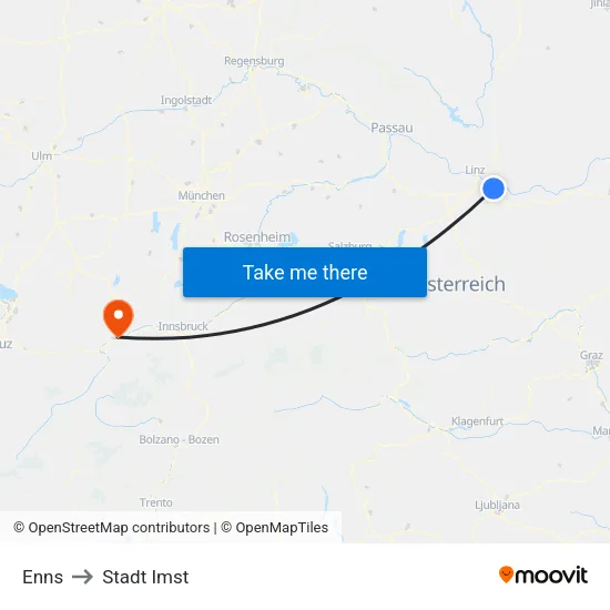Enns to Stadt Imst map