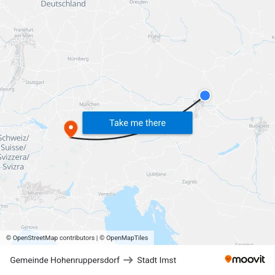 Gemeinde Hohenruppersdorf to Stadt Imst map