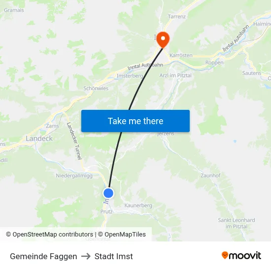 Gemeinde Faggen to Stadt Imst map