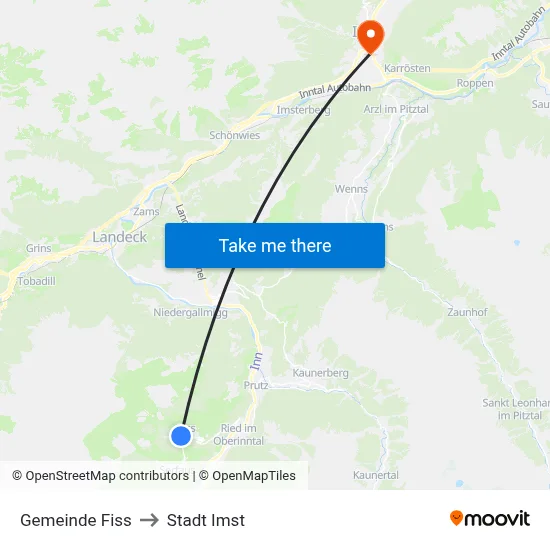 Gemeinde Fiss to Stadt Imst map