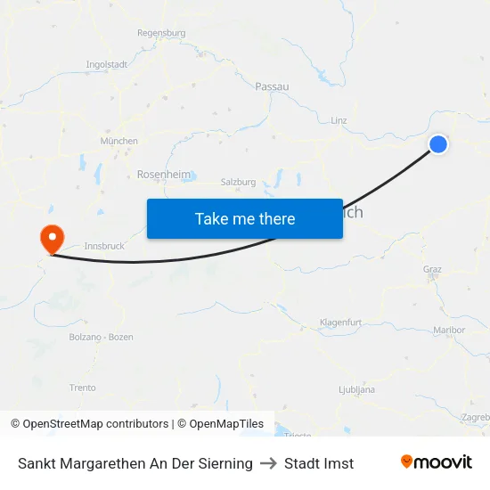 Sankt Margarethen An Der Sierning to Stadt Imst map