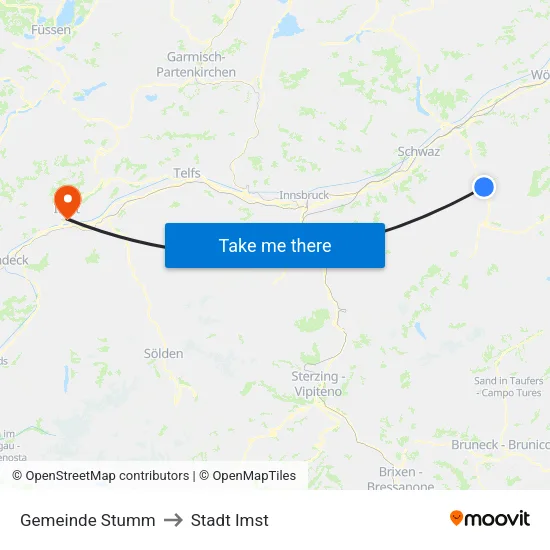 Gemeinde Stumm to Stadt Imst map