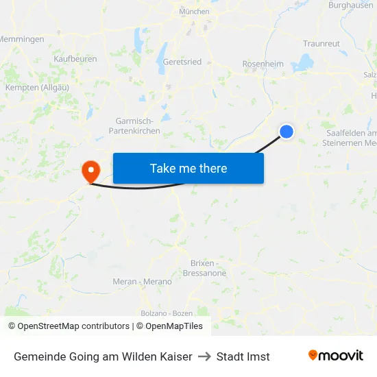 Gemeinde Going am Wilden Kaiser to Stadt Imst map