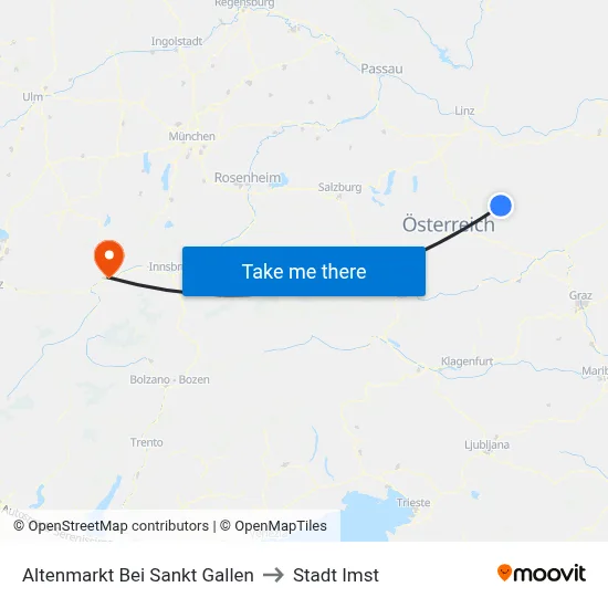 Altenmarkt Bei Sankt Gallen to Stadt Imst map