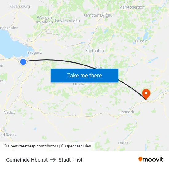 Gemeinde Höchst to Stadt Imst map