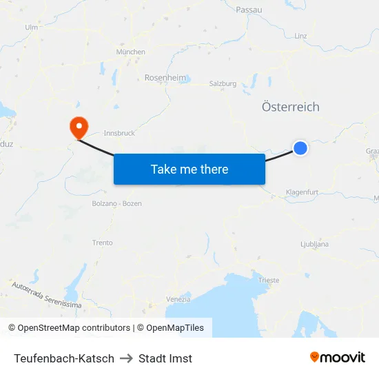 Teufenbach-Katsch to Stadt Imst map