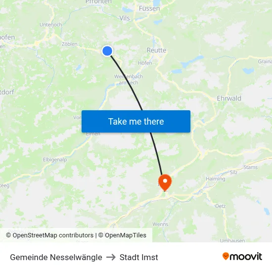 Gemeinde Nesselwängle to Stadt Imst map