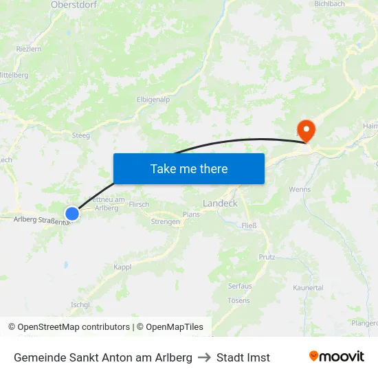 Gemeinde Sankt Anton am Arlberg to Stadt Imst map