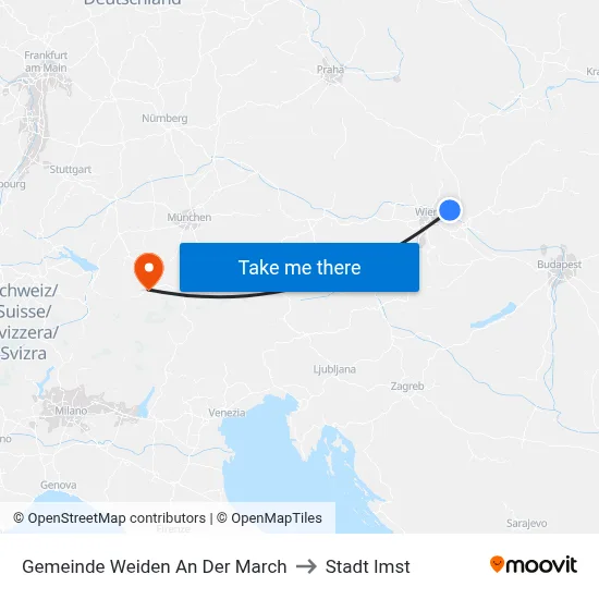 Gemeinde Weiden An Der March to Stadt Imst map