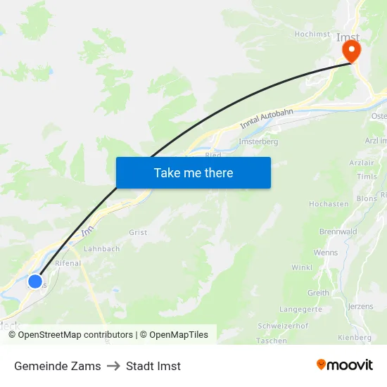 Gemeinde Zams to Stadt Imst map