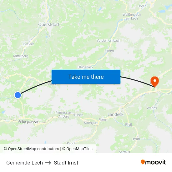 Gemeinde Lech to Stadt Imst map