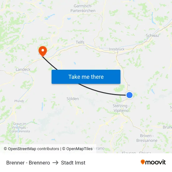 Brenner - Brennero to Stadt Imst map