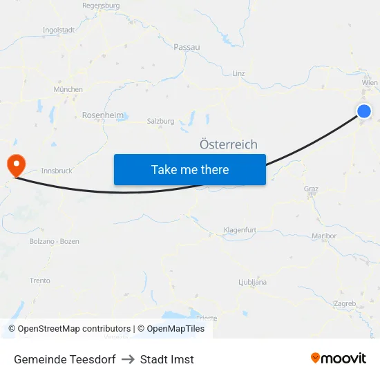 Gemeinde Teesdorf to Stadt Imst map