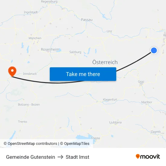 Gemeinde Gutenstein to Stadt Imst map
