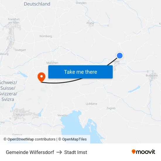 Gemeinde Wilfersdorf to Stadt Imst map