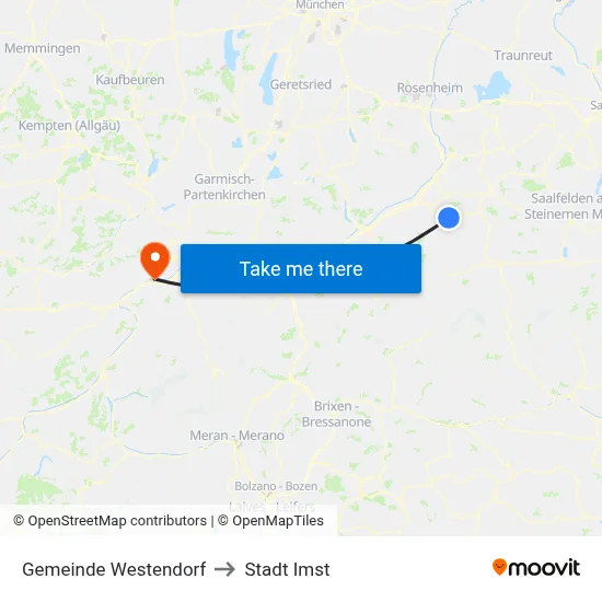 Gemeinde Westendorf to Stadt Imst map