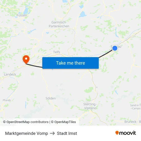 Marktgemeinde Vomp to Stadt Imst map