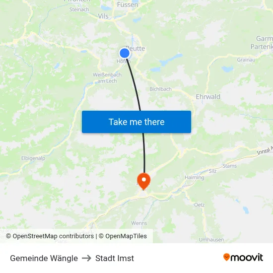 Gemeinde Wängle to Stadt Imst map