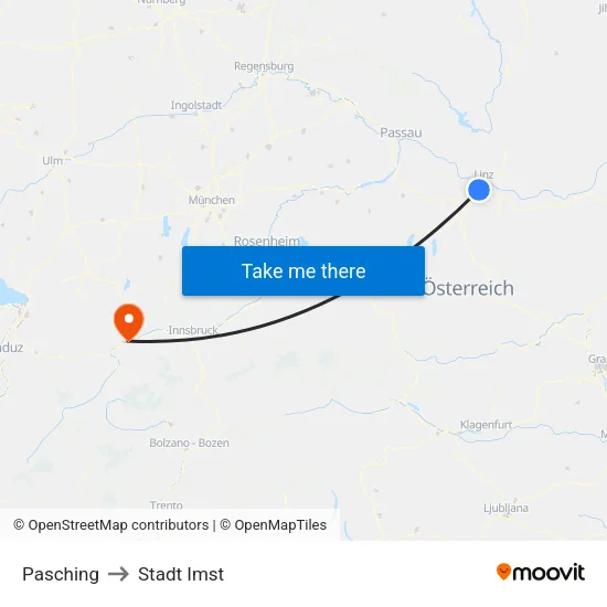 Pasching to Stadt Imst map