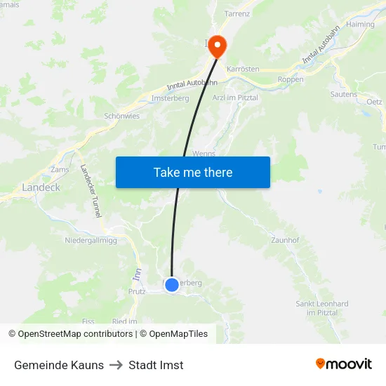 Gemeinde Kauns to Stadt Imst map