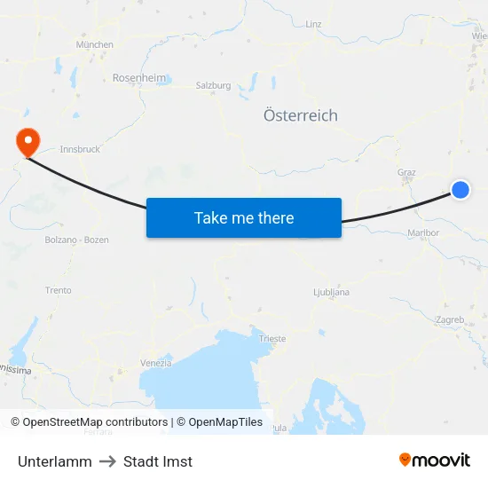 Unterlamm to Stadt Imst map