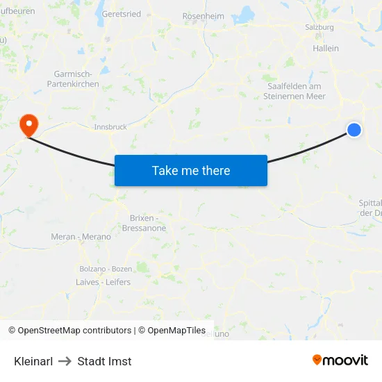 Kleinarl to Stadt Imst map