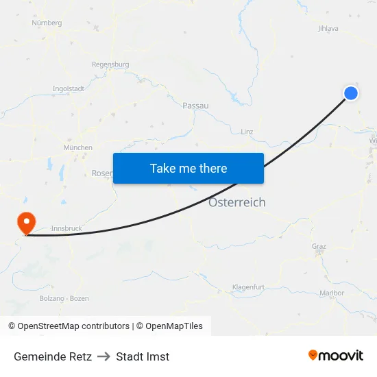 Gemeinde Retz to Stadt Imst map
